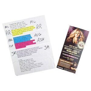 Miranda Lambert Concert Stage Used Lyrics Sheet King of the Road and 2010 Flyer